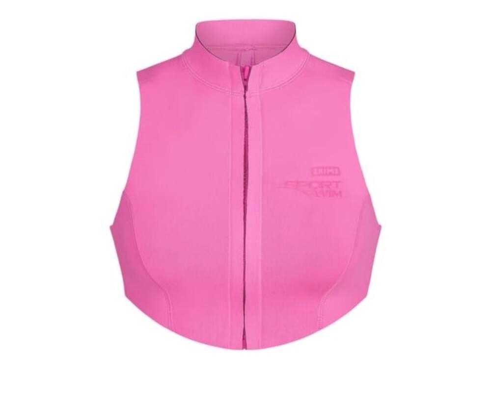 SKIMS Sport Swim Scuba Mock Neck Zip Swim Top Taffy Pink Large